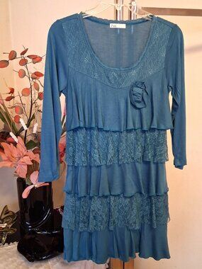 NWOT Puli Lace Design Blue Tiered Mini Dress Premium Quality Designer Dresses 4